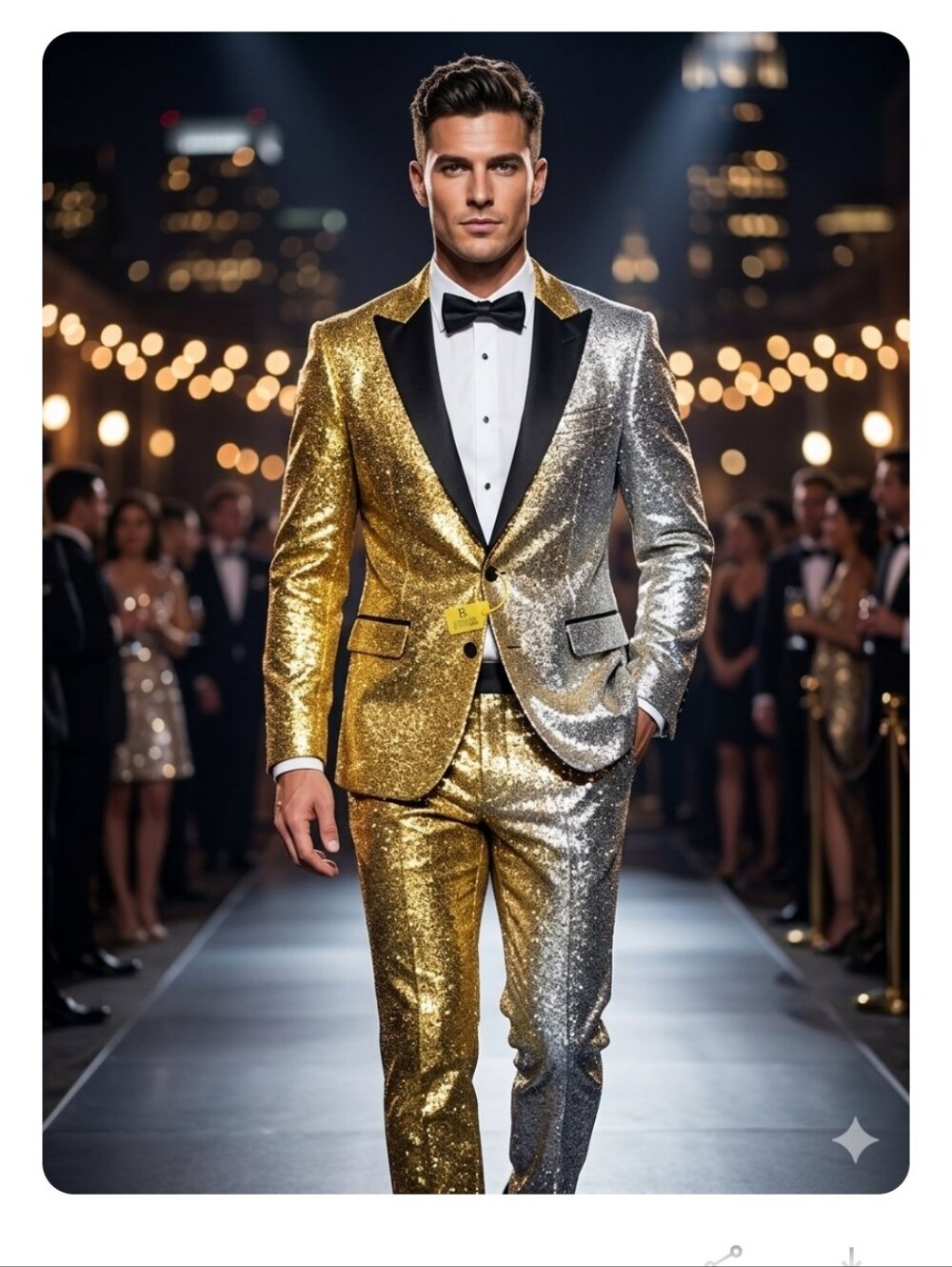 NWT Gold Silver Two Tone Reversible Sequin Tuxedo Suit Set 40R Pants 34